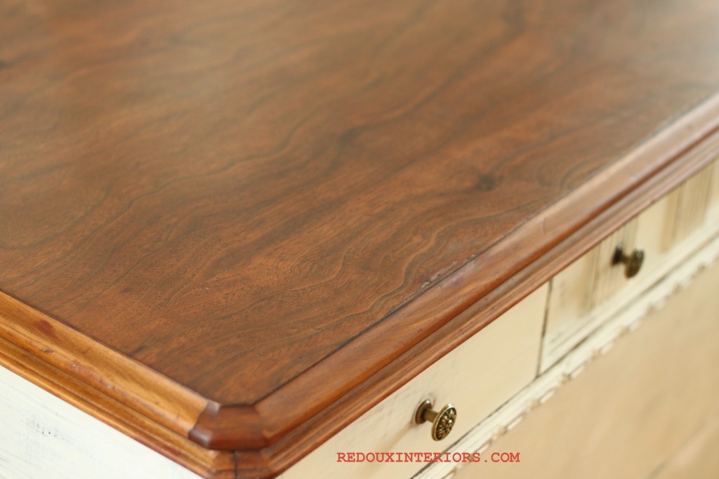 White Stained dresser top after