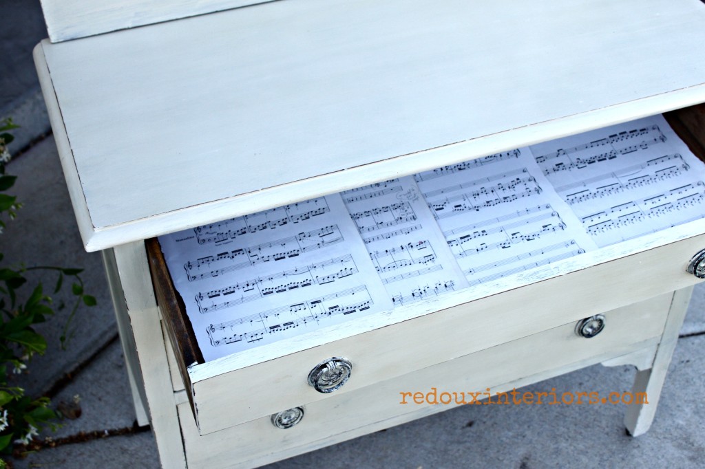 Friendship Dresser lined with sheet music