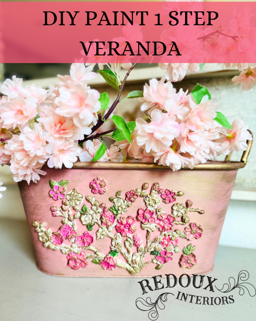 Painted metal bucket with iod blossoms redoux