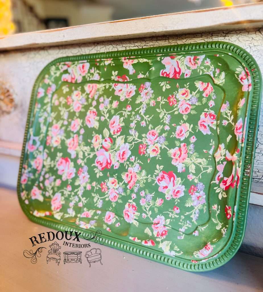 Thrift store tray makeover IOD Ditsy Blooms and DIY Paint Redoux