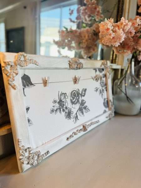 Trash to treasure memo board makeover IOD bows and roses mould and IOD air dry clay and DIY Paint Redoux
