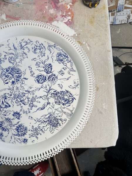 Thrift store tray makeover IOD Indigo Paint Inlay and DIY Paint Redoux