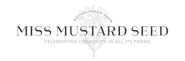 MMS Logo with a white botanical illustration centered above the brand name 'MISS MURRARD SEED' and the tagline 'CELEBRATING CREATIVITY IN ALL ITS FORMS' on a black background.